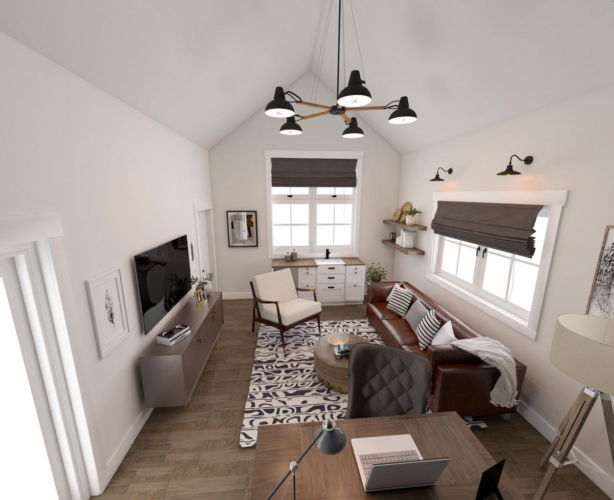 Plan 871008NST: Backyard ADU Cottage Studio or Home Office Escape - 298 Square Feet - Image #5 - Cabin, Cottage, Rustic, Shingle, Traditional, Vacation