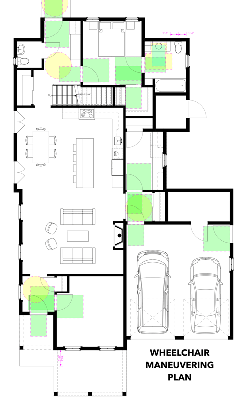 Plan 871009NST: Exclusive 4-Bed House Plan with Wheelchair Accessible Main Level - Floor Plan - Main Level - Wheelchair Maneuvering Plan - Country, Farmhouse, Southern, Southern Traditional