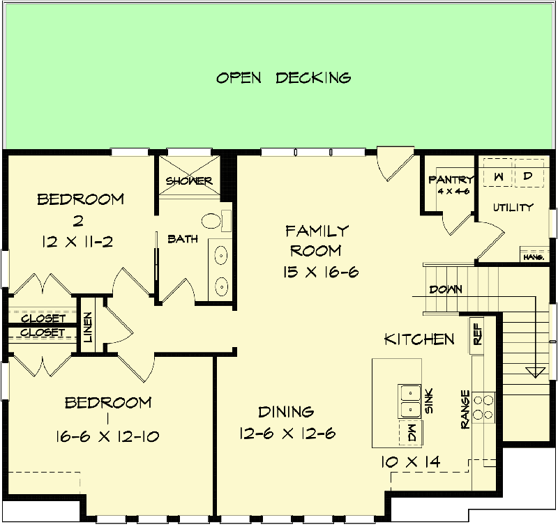 Plan 360076DK: 2-Bed Garage Apartment Plan with Large Second Floor Deck - Floor Plan - 2nd Floor - Carriage, Craftsman