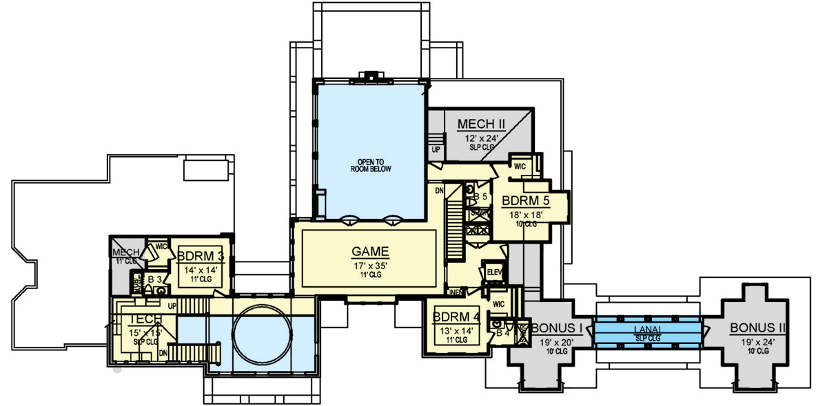 Plan 36646TX: Mediterranean House Plan with 33'-High Ceilings in the Foyer and Two Bonus Rooms - Floor Plan - 2nd Floor - European, Mediterranean, Spanish