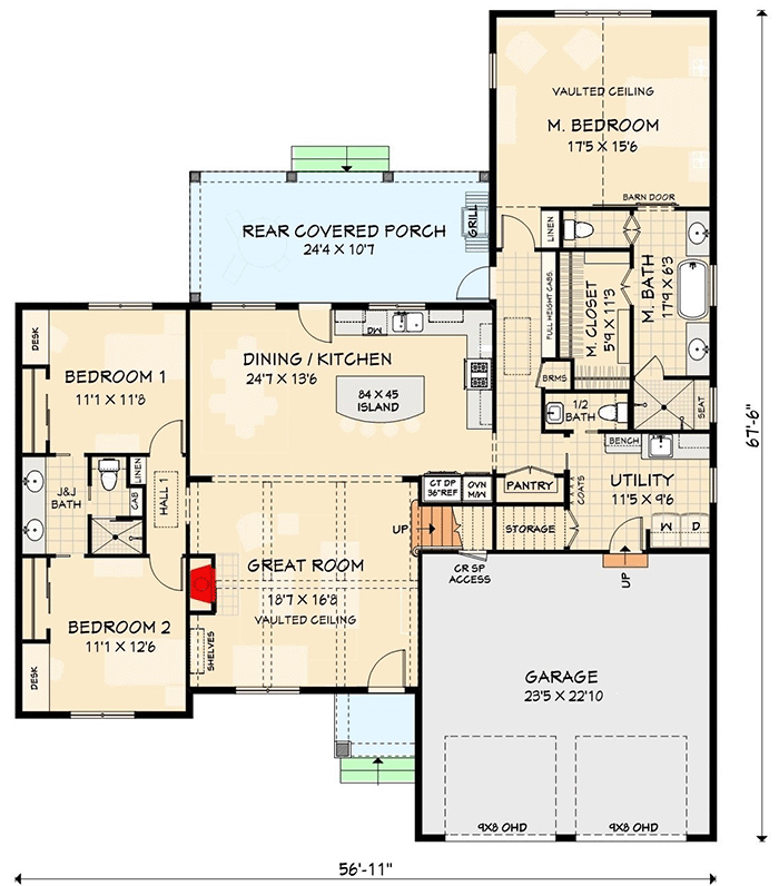 Plan 28942JJ: 3-Bed Modern Farmhouse House Plan with Vaulted Great Room and Bonus Expansion - 1996 Sq Ft - Floor Plan - Main Level  - Country, Modern Farmhouse, New American, Traditional