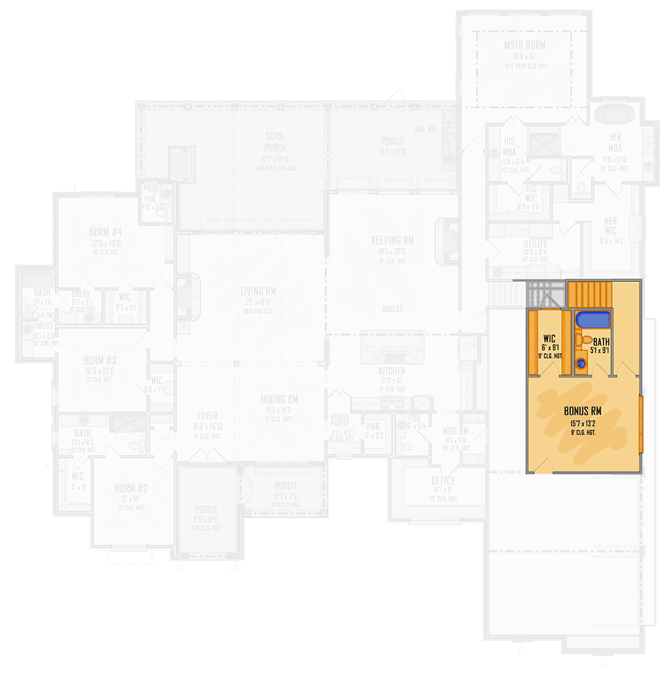 Plan 510181WDY: 4-Bed Modern Farmhouse with Private Master Suite and a 4-Car Garage - 4166 Sq Ft - Floor Plan - Bonus Over Garage - Hill Country, Modern Farmhouse, New American
