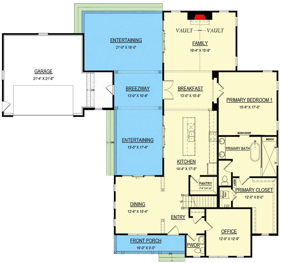 Plan 83612CRW: 5-Bed Modern Farmhouse Plan with Two Master Suites - Floor Plan - Main Level - Country, Modern Farmhouse, New American, Southern