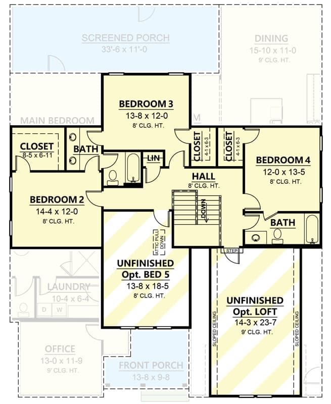 Plan 260004RVC: New American Home Plan with Home Office and Main-level Master - Floor Plan - 2nd Floor - Country, Craftsman, Modern Farmhouse, New American, Northwest, Traditional
