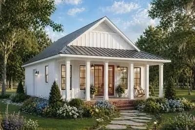 Cutely Packaged Starter or Vacation or Retirement 2-Bed House Plan