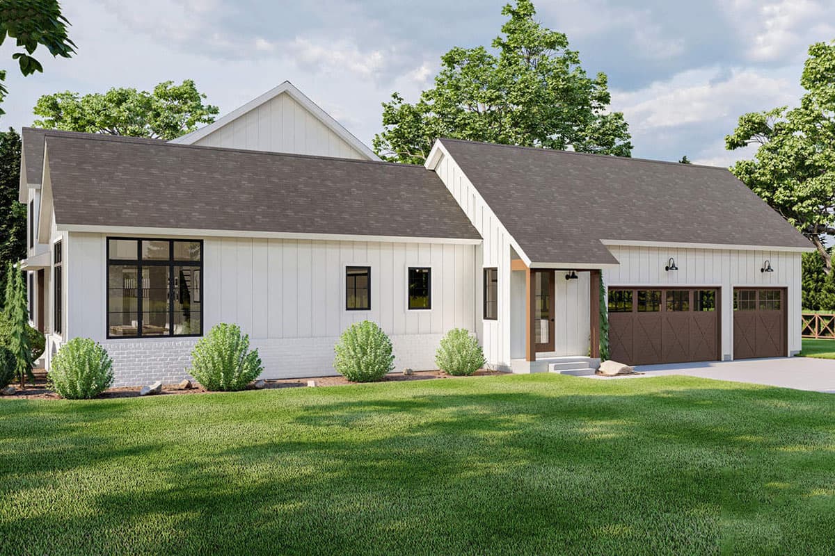Plan 62991DJ: Family-friendly Modern Farmhouse Plan with Drive-through 3-car Garage - Image #4 - Craftsman, Modern Farmhouse, New American