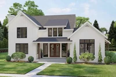 Family-friendly Modern Farmhouse Plan with Drive-through 3-car Garage