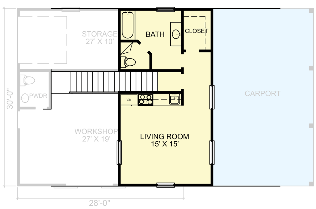 Plan 46076HC: Detached Rustic Garage Apartment with Workshop - 480 Sq Ft - Floor Plan - 2nd Floor - Barndominium, Carriage, Country, Rustic