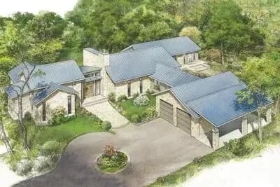 Contemporary Hill Country House Plan with Split Bedrooms, 2-Car Garage and a Carport