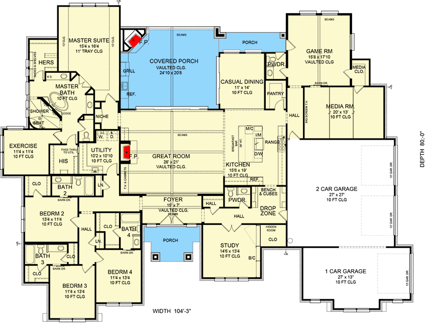 Plan 54030LK: One-level Craftsman Home Plan with Game and Media Rooms - Floor Plan - Main Level - Craftsman, Northwest, Ranch