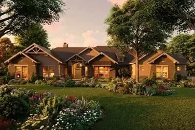 One-level Craftsman Home Plan with Game and Media Rooms