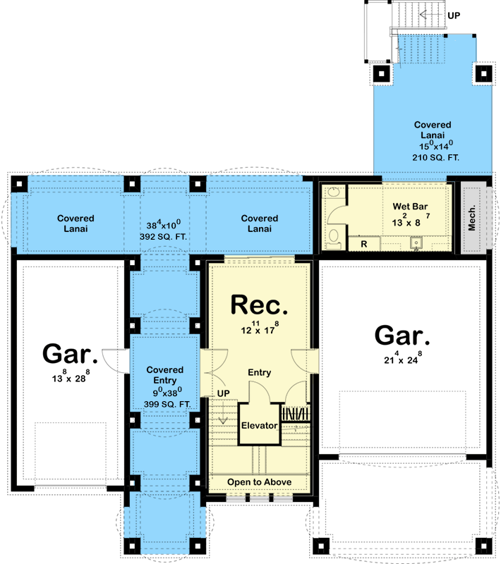 Plan 62996DJ: 3-Story Southern Coastal House Plan with Plenty of Outdoor Entertaining Spaces - 3439 Sq Ft - Floor Plan - Lower Level - Beach, Coastal, Coastal Contemporary, European, Mediterranean, Southern, Spanish