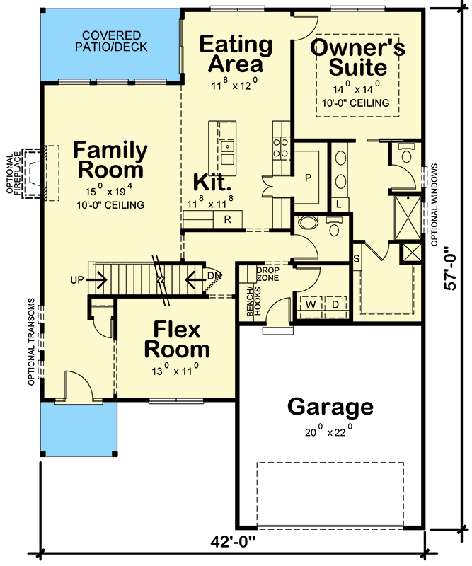 Plan 42662DB: 4-Bed New American House Plan with Fiber Cement Panel Accent - Floor Plan - Main Level - Contemporary, Craftsman, New American, Northwest
