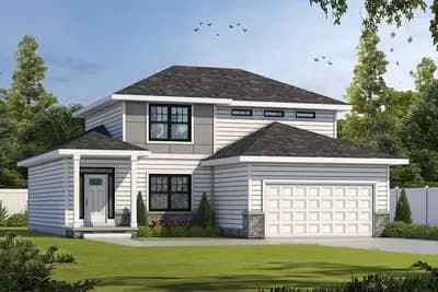4-Bed New American House Plan with Fiber Cement Panel Accent