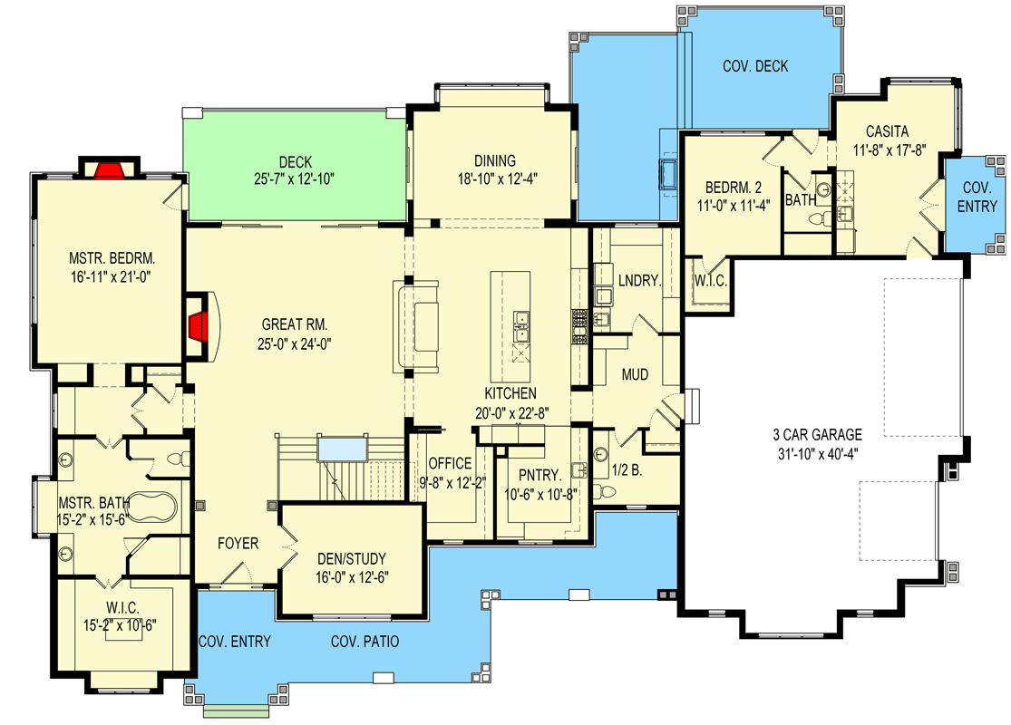 Plan 290139IY: Extravagant Two-story Modern Farmhouse Plan with Casita and Sports Court - Floor Plan - Main Level - Country, Craftsman, Farmhouse, Modern Farmhouse, Mountain, New American, Northwest