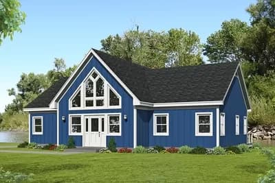 2-Bed Open Concept House Plan with Vaulted Interior and Home Office