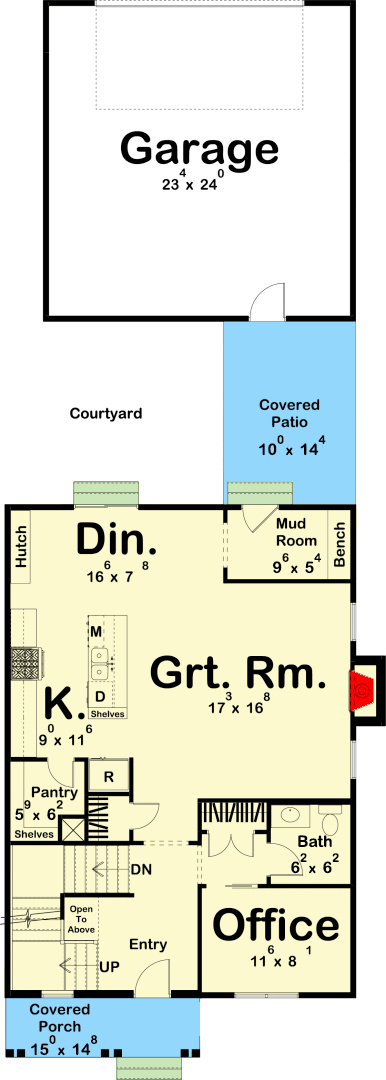 Plan 62997DJ: Country Home Plan with a 29'-wide Footprint - 1963 Sq Ft - Floor Plan - Main Level - Country, Craftsman, New American, Traditional