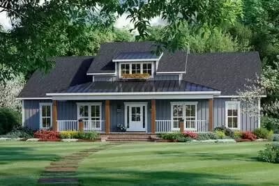 3-Bed New American House Plan with Potential 4th Bedroom Above the Garage