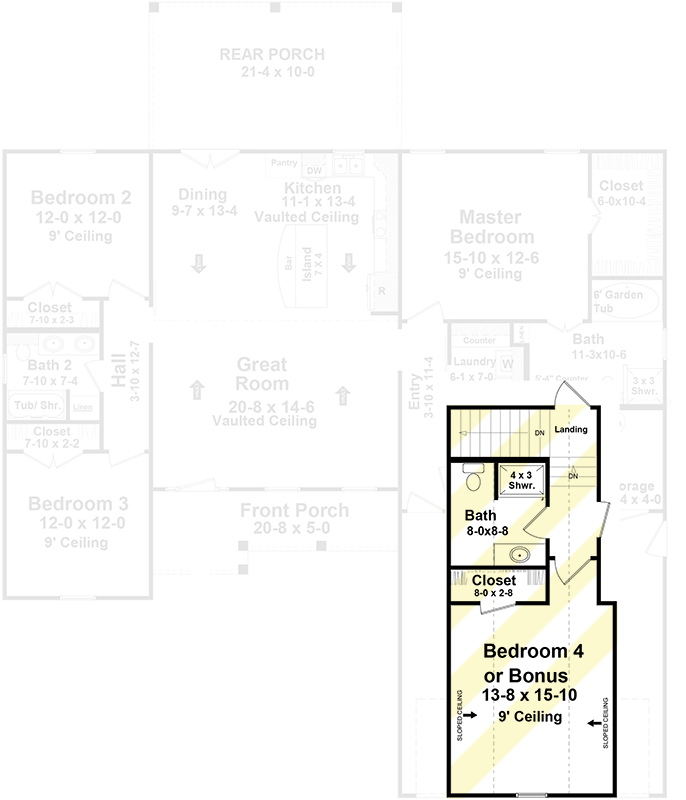 Plan 51192MM: Functional Split-Bed House Plan with Bonus Room above Garage - Floor Plan - Bonus Level - Country, Craftsman, New American