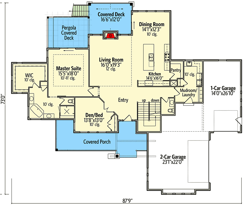 Plan 95101RW: Craftsman Mountain Home Plan with 3-Car Garage and Optional 4th Bed Downstairs - Floor Plan - Main Level - Craftsman, Mountain, Rustic
