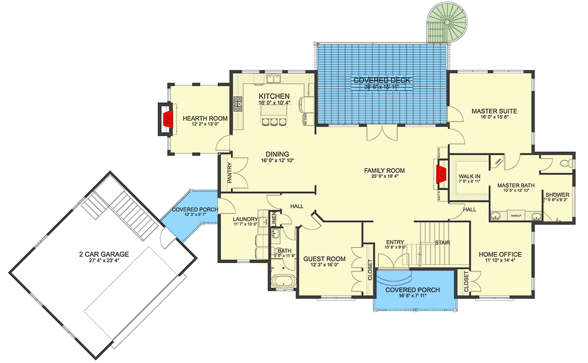 Plan 61373UT: Spacious French Country Home Plan with Lower-level Apartment and Angled Garage - Floor Plan - Main Level - European, French Country
