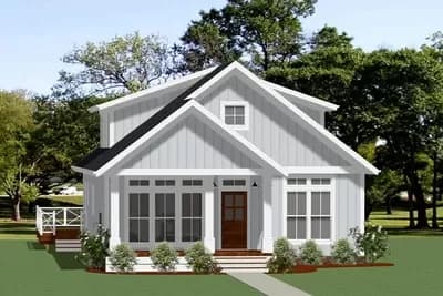 Expandable 2-Bed Cottage House Plan with a Possible Upstairs Home Office or Third Bedroom