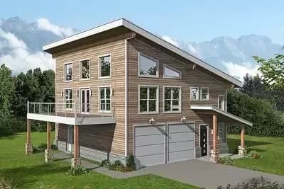 Contemporary 2-Bed House Plan with 3rd Floor Artists Loft Accessible by Ship's Ladder