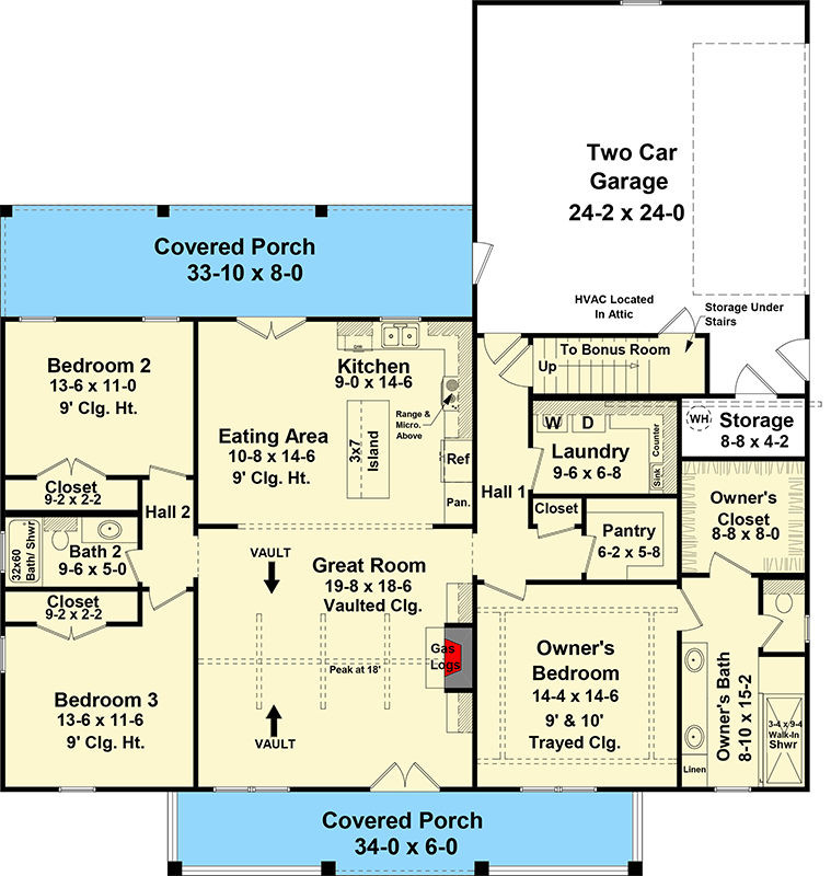 Plan 51193MM: Modern Farmhouse Plan with a 2-Car Garage and Bonus Room Above - 1817 Sq Ft - Floor Plan - Main Level - Country, Modern Farmhouse, New American, Southern