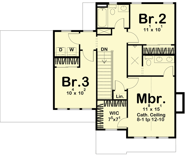 Plan 62998DJ: Efficient 2-Story House Plan with 2-Car Garage - 1499 Sq Ft - Floor Plan - 2nd Floor - New American, Traditional