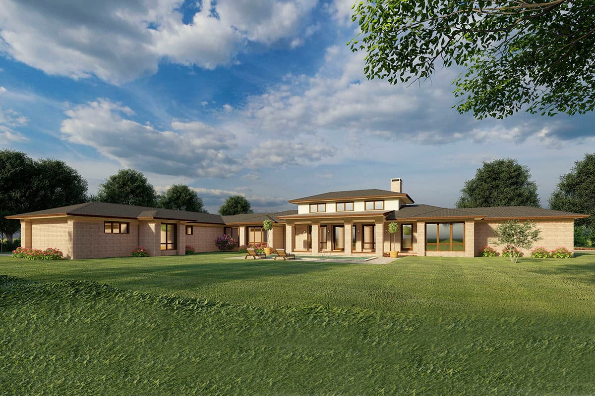 Plan 70692MK: Sprawling Contemporary Ranch Home Plan with Split Bedrooms and 4-Car Garage - Image #4 - Contemporary, Mid Century Modern, Ranch