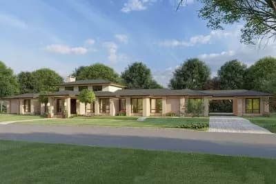 Sprawling Contemporary Ranch Home Plan with Split Bedrooms and 4-Car Garage