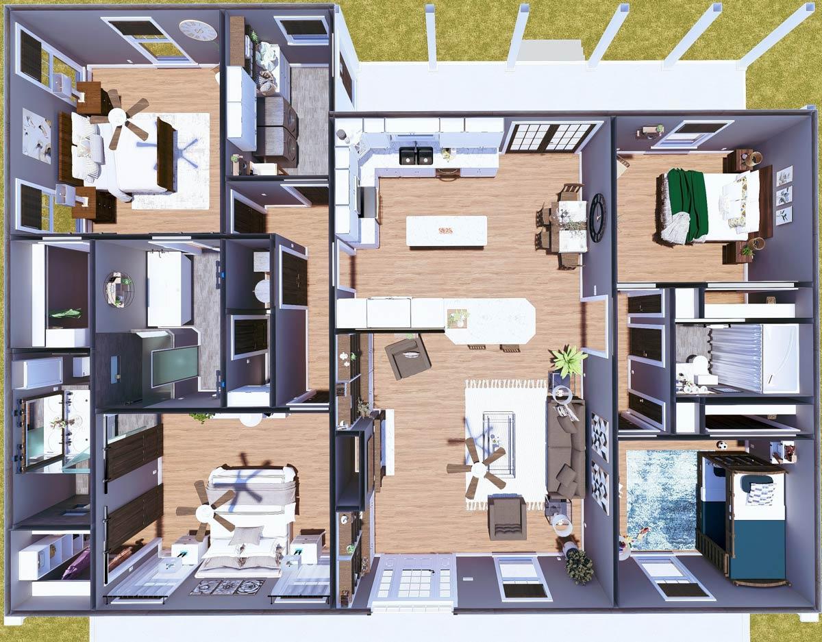 Plan 25023DH: Country Farmhouse Plan with Two Master Suites and Two Covered Porches - 2096 Sq Ft - Image #14 - Country, Ranch, Southern, Southern Traditional, Traditional