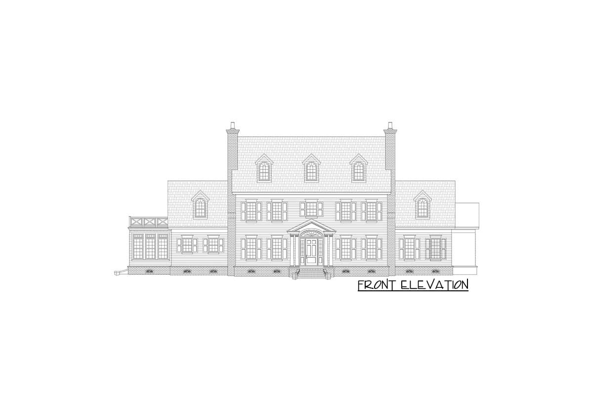Plan 68742VR: Traditional Colonial House Plan with Man Cave above Rear 3-Car Garage - Image #4 - Colonial, Traditional