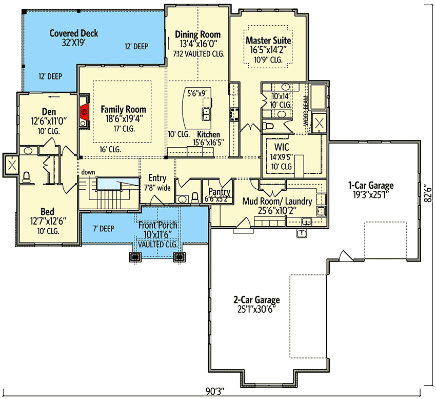 Plan 95108RW: New American Craftsman House Plan with Timber-framed Gables - Floor Plan - Main Level - Craftsman, Mountain, New American, Rustic