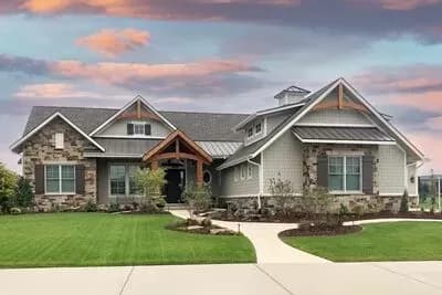 New American Craftsman House Plan with Timber-framed Gables