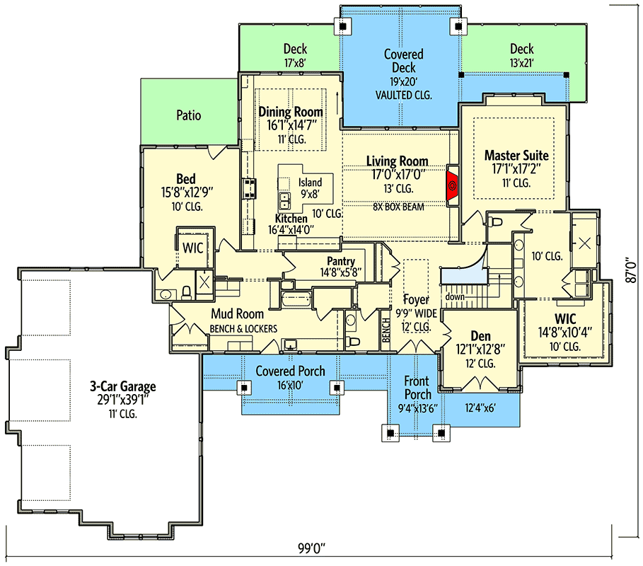 Plan 95109RW: Flexible 2-Bed Mountain Craftsman Plan with Den and Optional Lower Level - Floor Plan - Main Level - Craftsman, Mountain, New American, Rustic
