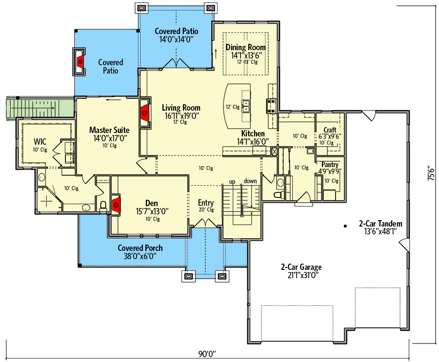 Plan 95110RW: 4-Bed New American House Plan with Optional Lower Level - Floor Plan - Main Level - Country, Craftsman, Farmhouse, Modern Farmhouse, Mountain, New American, Northwest, Rustic, Traditional