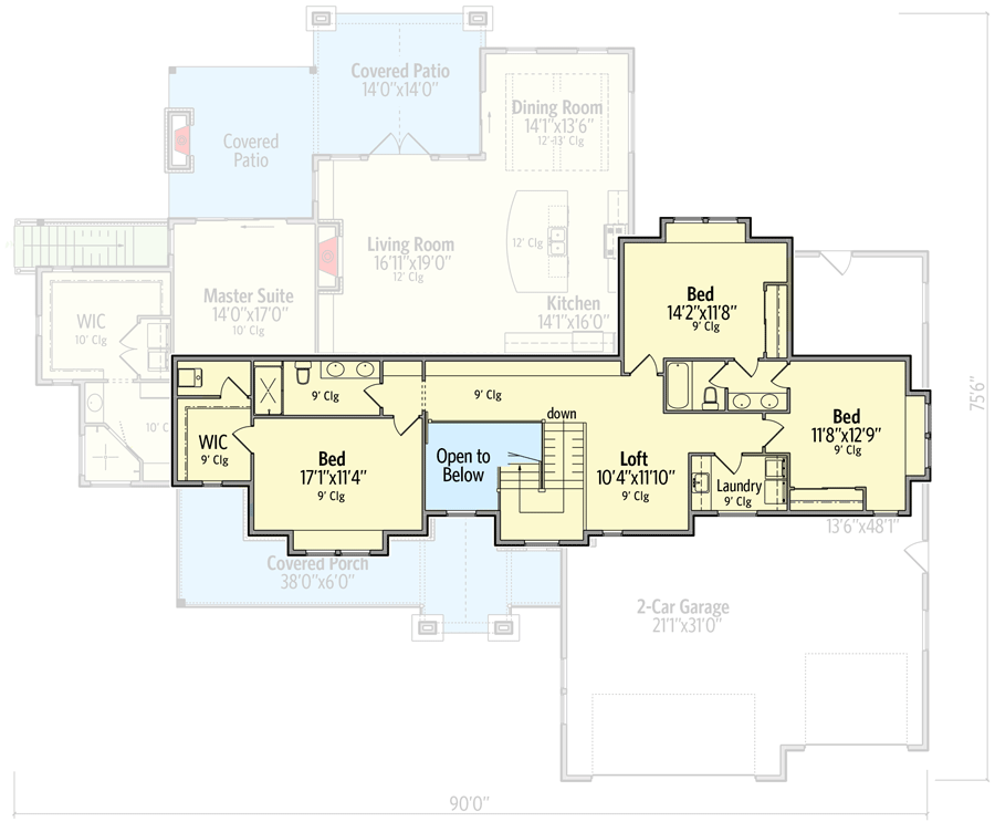 Plan 95110RW: 4-Bed New American House Plan with Optional Lower Level - Floor Plan - 2nd Floor - Country, Craftsman, Farmhouse, Modern Farmhouse, Mountain, New American, Northwest, Rustic, Traditional