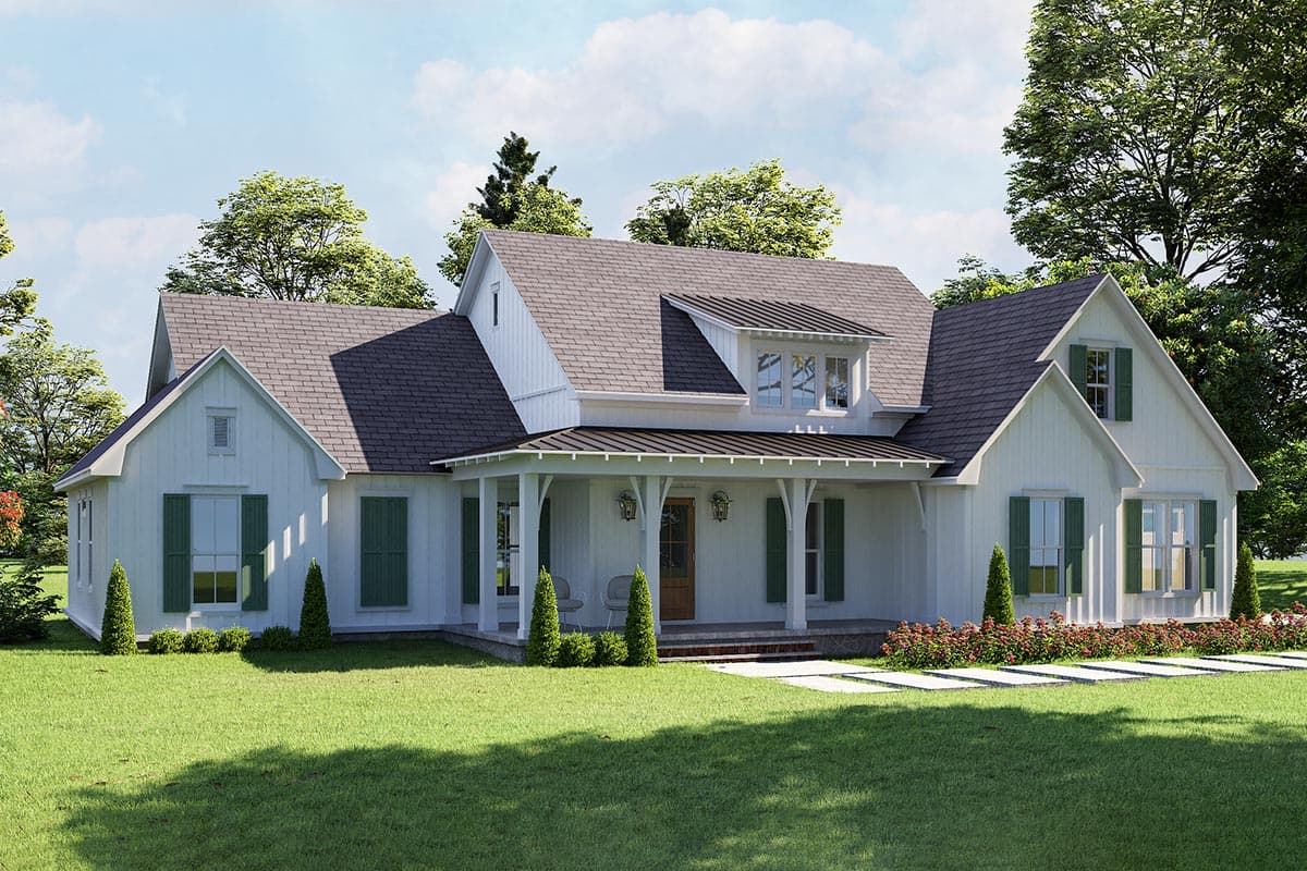 Plan 51853HZ: 3-Bed Country Farmhouse Plan with Bonus Over The Garage - Image #4 - Cape Cod, Cottage, Country, Farmhouse, Modern Farmhouse, New American, Southern, Traditional