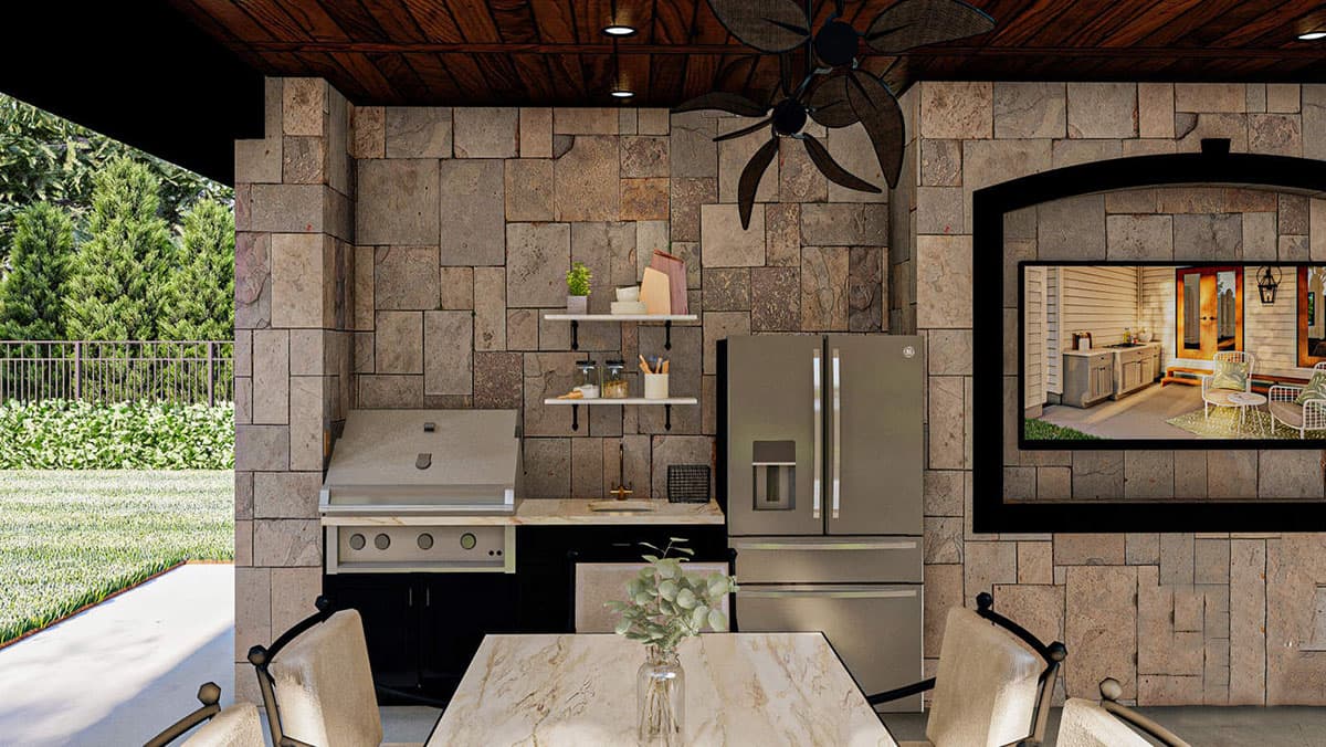 Plan 62303DJ: Poolhouse with Firepit, Fountains and 3-Side Access - Image #6