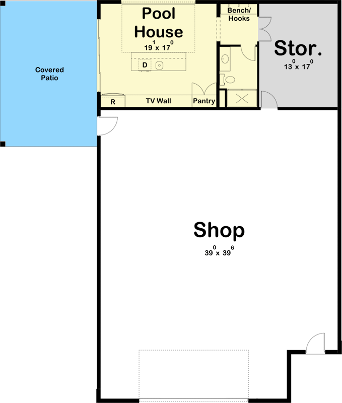 Plan 62304DJ: Poolhouse and Garage All In One - Floor Plan - Main Level