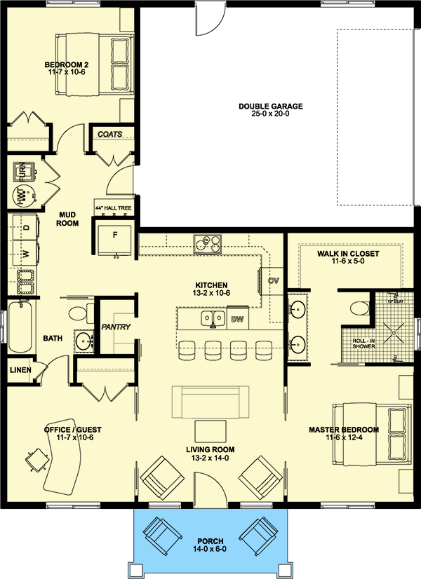 Plan 67801MG: Compact Country Cottage with Full-Sized Amenities - Floor Plan - Main Level - Cottage, Country, Craftsman