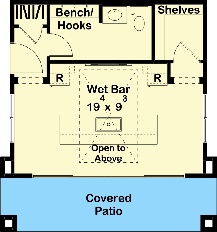 Plan 62310DJ: Contemporary Pool House with Covered Patio - Floor Plan - Main Level