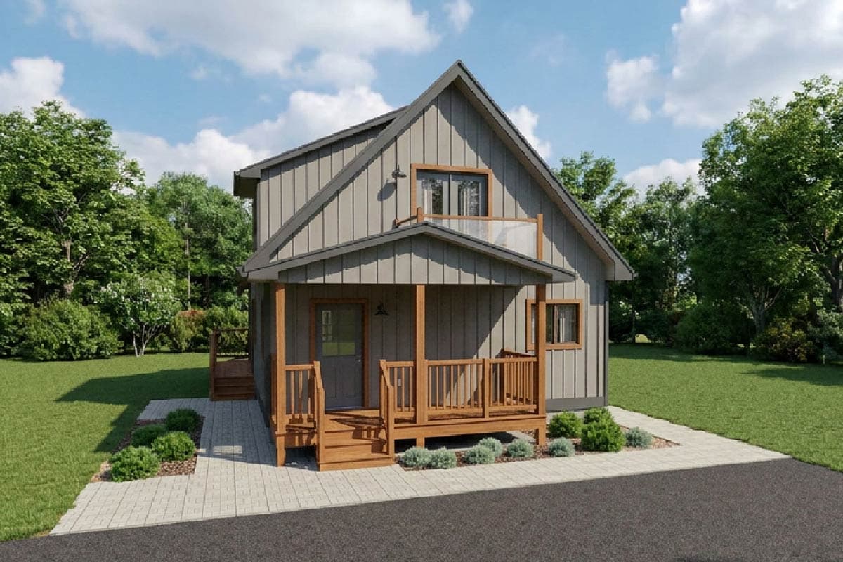 Plan 67802MG: Small 2-Bed Cottage Home Plan with Lofted Master Suite - 1037 Sq Ft - Image #2 - Cottage, Country, Mountain, Rustic, Vacation