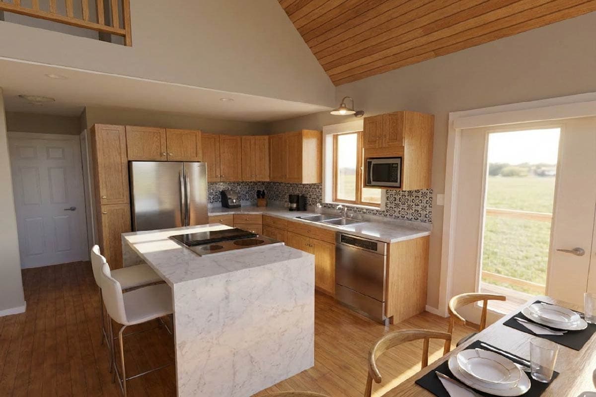 Plan 67802MG: Small 2-Bed Cottage Home Plan with Lofted Master Suite - 1037 Sq Ft - Image #3 - Cottage, Country, Mountain, Rustic, Vacation