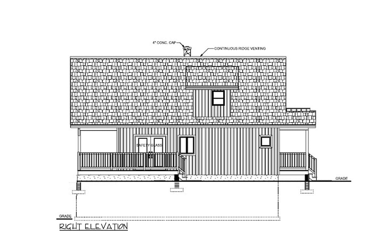 Plan 67802MG: Small 2-Bed Cottage Home Plan with Lofted Master Suite - 1037 Sq Ft - Image #4 - Cottage, Country, Mountain, Rustic, Vacation