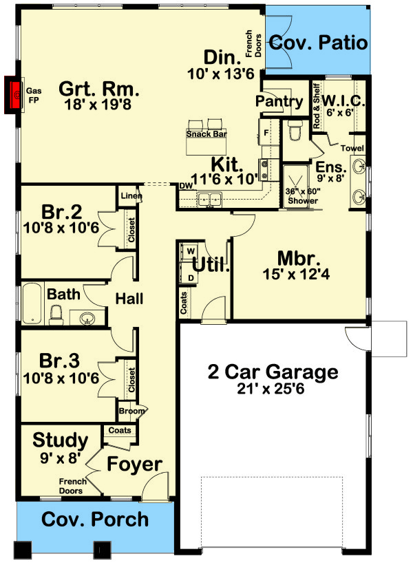 Plan 67804MG: One-level Contemporary House Plan with Clerestory Windows - Floor Plan - Main Level - Contemporary, Modern, Northwest, Ranch