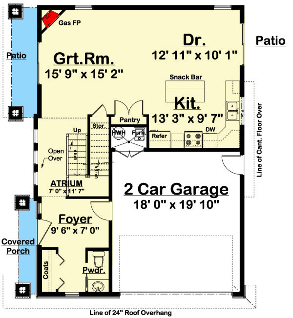 Plan 67805MG: 3-Bed Contemporary House Plan with Second-level Sundecks - Floor Plan - Main Level - Contemporary, Northwest, Prairie