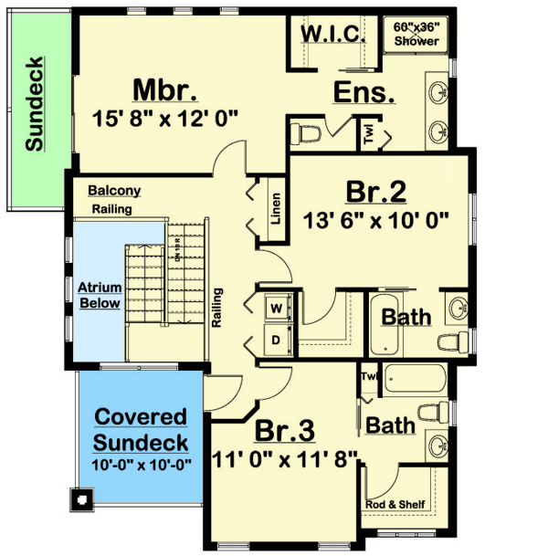 Plan 67805MG: 3-Bed Contemporary House Plan with Second-level Sundecks - Floor Plan - 2nd Floor - Contemporary, Northwest, Prairie