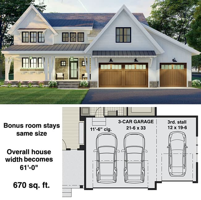 Plan 14696RK: 4-Bed Modern Farmhouse Plan with Two Level Kitchen Island and Laundry On Both Floors - 3146 Sq Ft - Floor Plan - 3-Car Front Garage Option - Country, Craftsman, Farmhouse, Modern Farmhouse, New American, Traditional